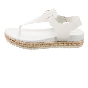 Vince Leather Espadrilles White Platform Raffia Trim Sandals Size 10